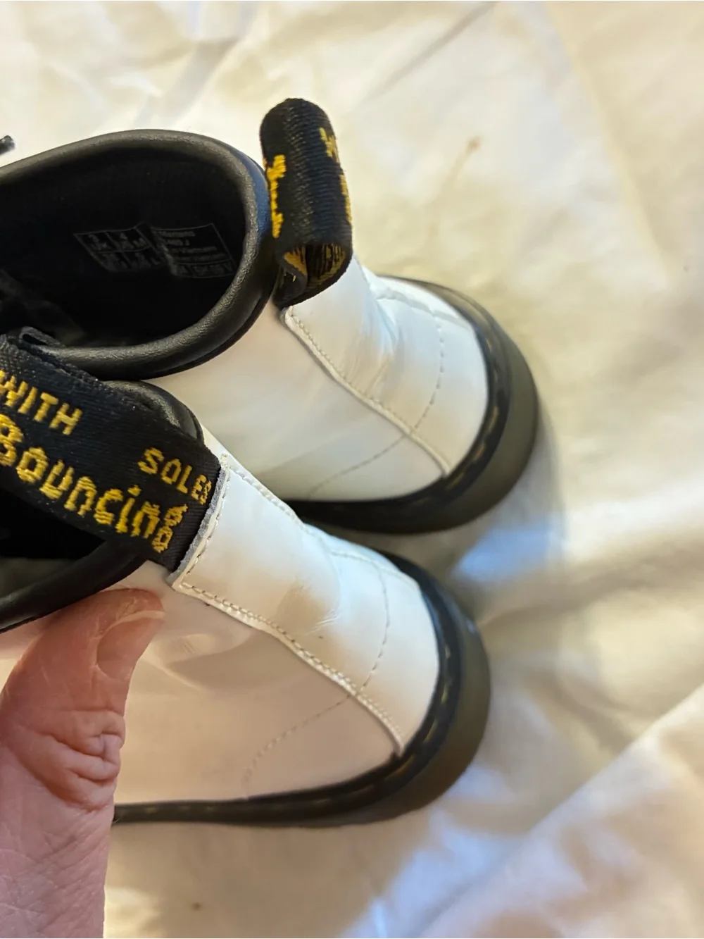 Dr. Martens White and Black Lace-Up Combat Boots for Kids